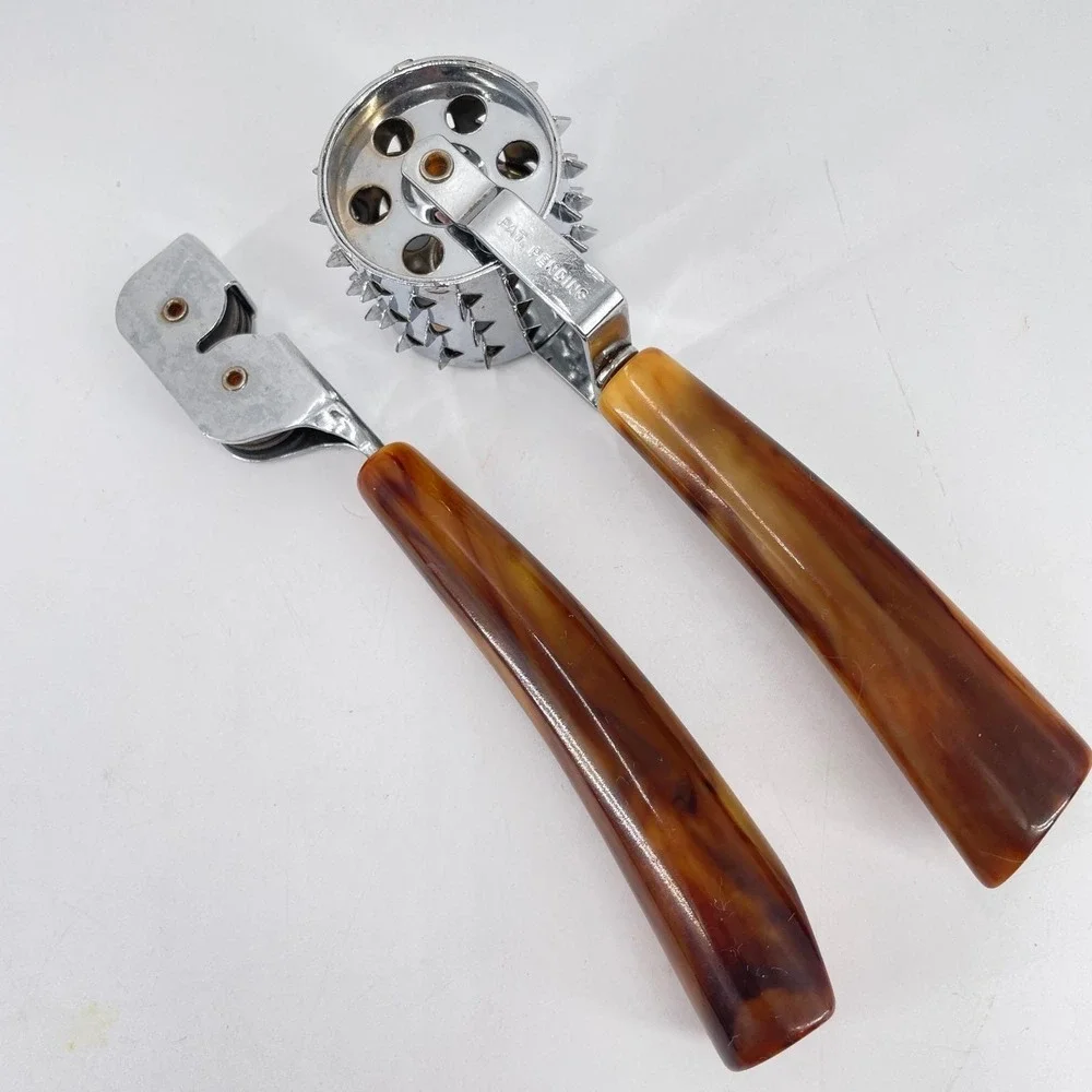 Vtg Bakelite Handle Rolling Meat Tenderizer Knife Sharpener Set Marbled